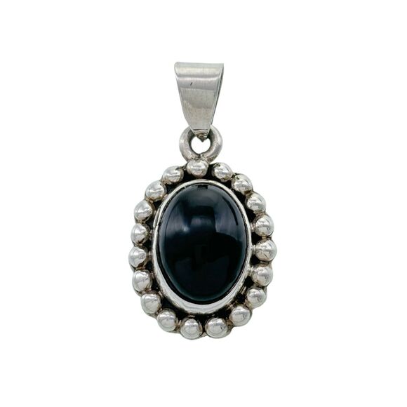 Vintage Sterling Silver 925 Beadwork Frame Oval Onyx Pendant - Picture 1 of 5